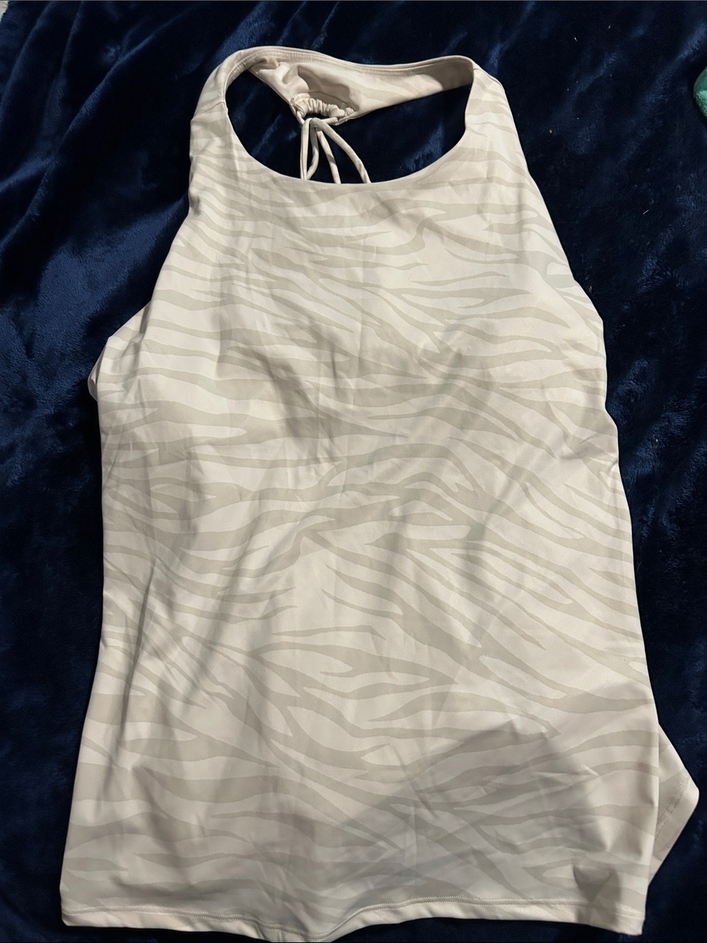 Old Navy Cream & Light Gray Zebra-Print High Neck Tank